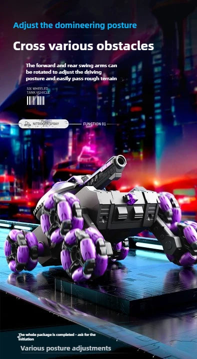 6-Wheel Remote Control Tank Car with Gesture Control – Water Bomb Launching Toy for Kids