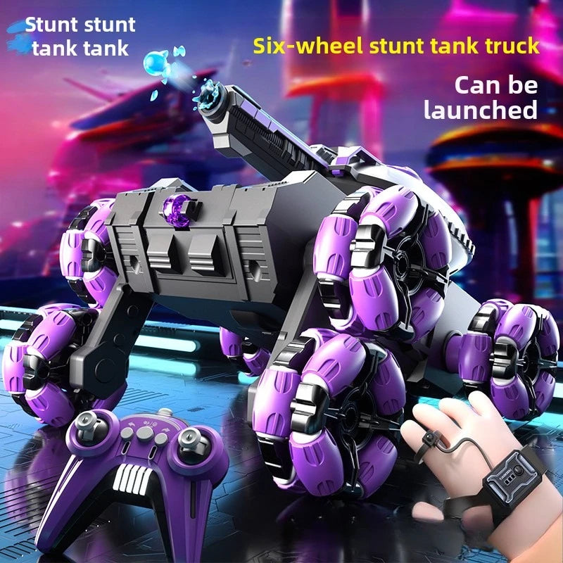 6-Wheel Remote Control Tank Car with Gesture Control – Water Bomb Launching Toy for Kids