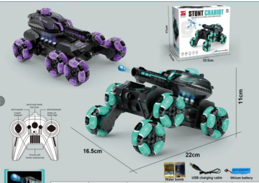 6-Wheel Remote Control Tank Car with Gesture Control – Water Bomb Launching Toy for Kids