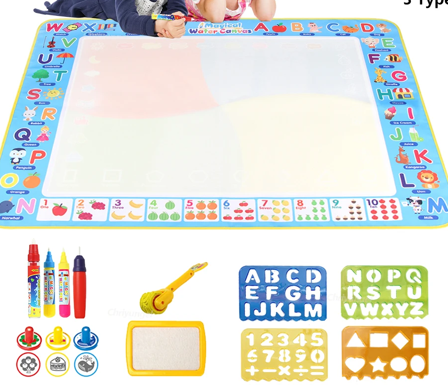 Reusable Water Doodle 100x80CM Mat with Magic Pens – Large Mess-Free Drawing Board for Kids | Montessori-Inspired Educational Toy & Gift | 39x31 Inches