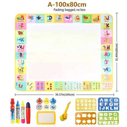 Reusable Water Doodle 100x80CM Mat with Magic Pens – Large Mess-Free Drawing Board for Kids | Montessori-Inspired Educational Toy & Gift | 39x31 Inches