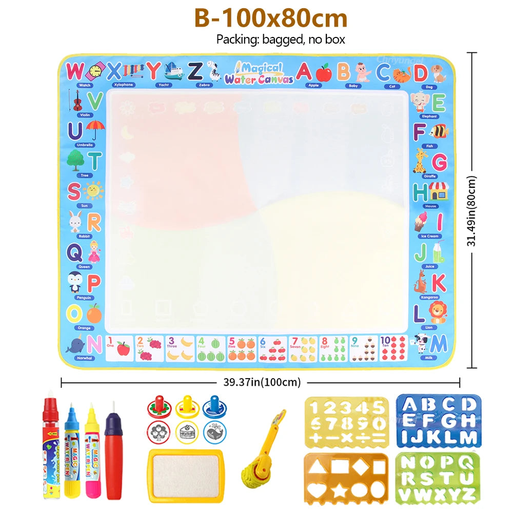 Reusable Water Doodle 100x80CM Mat with Magic Pens – Large Mess-Free Drawing Board for Kids | Montessori-Inspired Educational Toy & Gift | 39x31 Inches