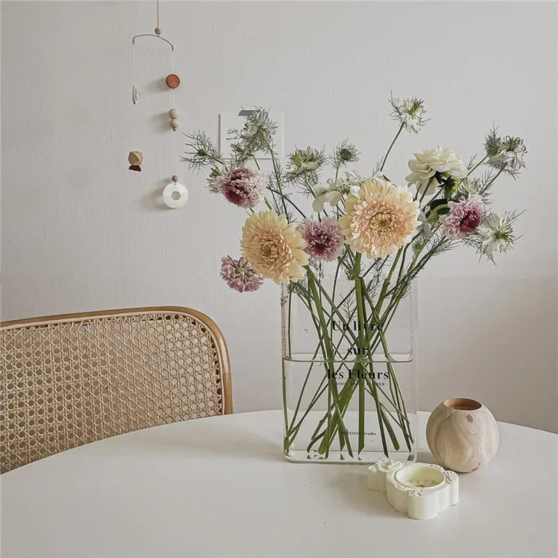 Modern Acrylic Transparent Flower Vase - Creative Book Design for Elegant Room Decor