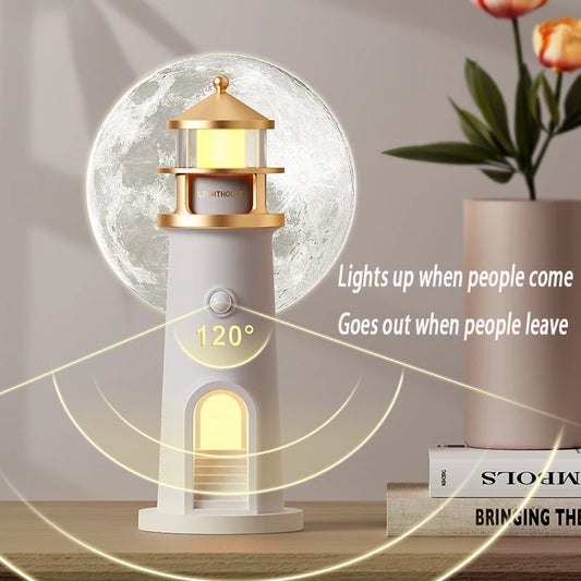Moon Lamp Projection Lighthouse with Remote Control, Bluetooth Music, Motion Sensor, and Ambient Lighting - Ideal for Christmas and Birthday Gifts