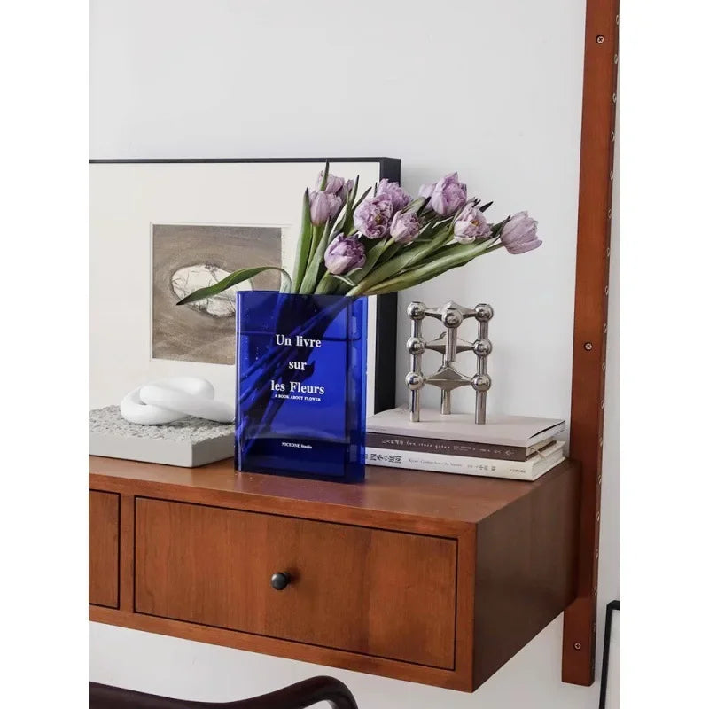 Modern Acrylic Transparent Flower Vase - Creative Book Design for Elegant Room Decor