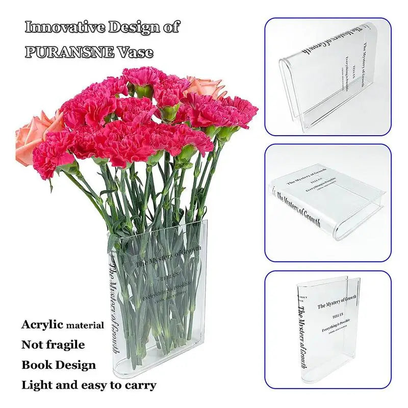 Transpared Acrylic Book-Shaped Vase - Elegant Decorative Accent for Home, Bedroom, and Office