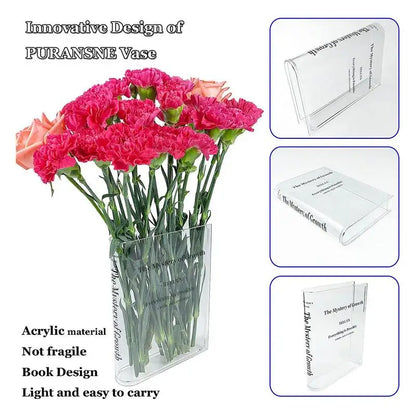 Transpared Acrylic Book-Shaped Vase - Elegant Decorative Accent for Home, Bedroom, and Office