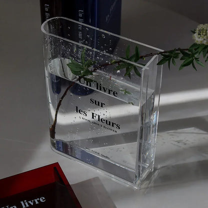Modern Acrylic Transparent Flower Vase - Creative Book Design for Elegant Room Decor