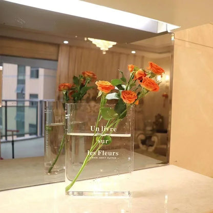 Modern Acrylic Transparent Flower Vase - Creative Book Design for Elegant Room Decor