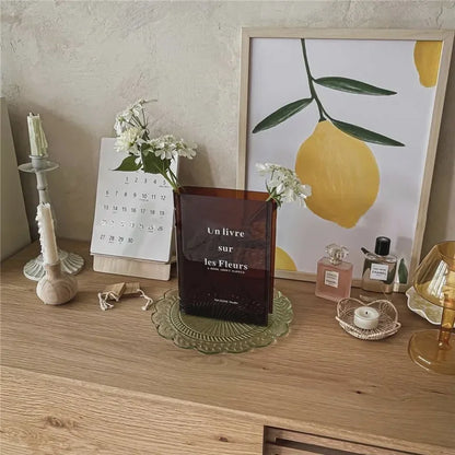 Modern Acrylic Transparent Flower Vase - Creative Book Design for Elegant Room Decor