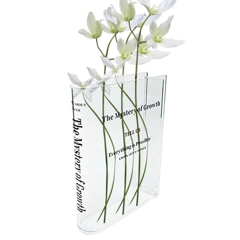 Transpared Acrylic Book-Shaped Vase - Elegant Decorative Accent for Home, Bedroom, and Office