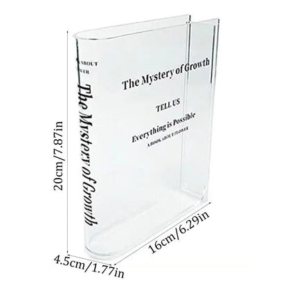 Transpared Acrylic Book-Shaped Vase - Elegant Decorative Accent for Home, Bedroom, and Office