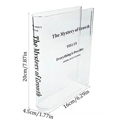 Transpared Acrylic Book-Shaped Vase - Elegant Decorative Accent for Home, Bedroom, and Office