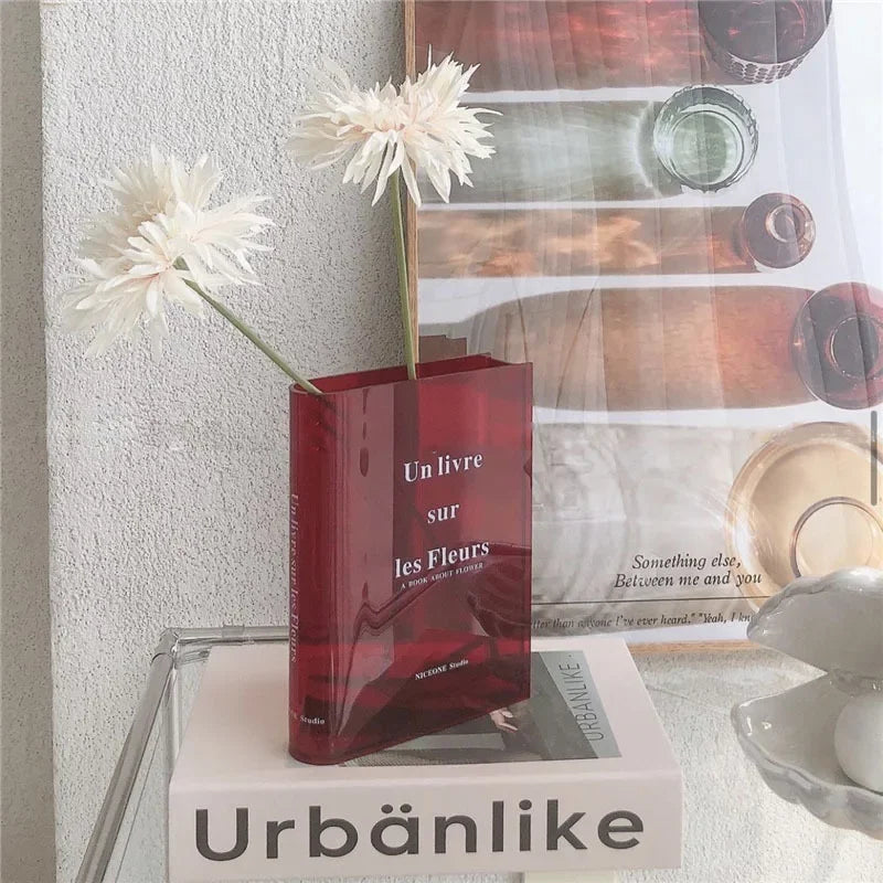 Modern Acrylic Transparent Flower Vase - Creative Book Design for Elegant Room Decor