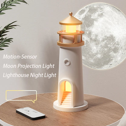 Moon Lamp Projection Lighthouse with Remote Control, Bluetooth Music, Motion Sensor, and Ambient Lighting - Ideal for Christmas and Birthday Gifts