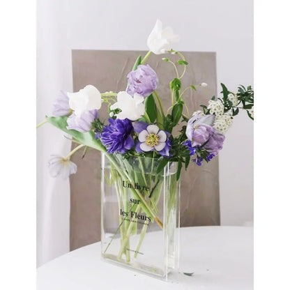Modern Acrylic Transparent Flower Vase - Creative Book Design for Elegant Room Decor