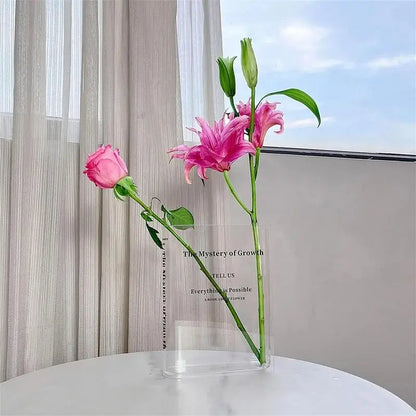 Transpared Acrylic Book-Shaped Vase - Elegant Decorative Accent for Home, Bedroom, and Office