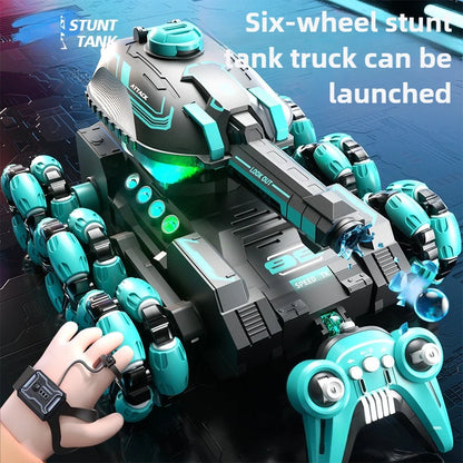 6-Wheel Remote Control Tank Car with Gesture Control – Water Bomb Launching Toy for Kids
