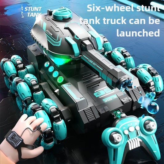 6-Wheel Remote Control Tank Car with Gesture Control – Water Bomb Launching Toy for Kids