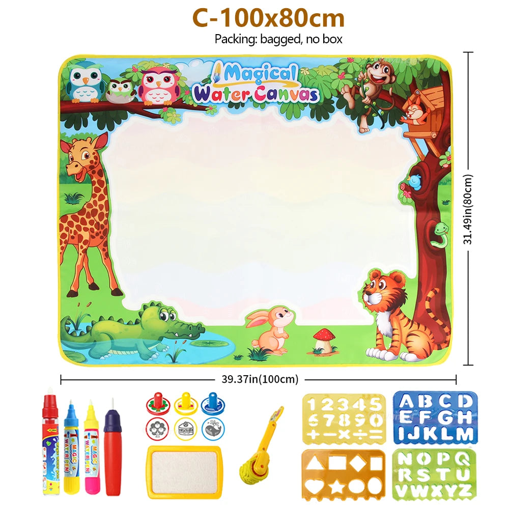 Reusable Water Doodle 100x80CM Mat with Magic Pens – Large Mess-Free Drawing Board for Kids | Montessori-Inspired Educational Toy & Gift | 39x31 Inches