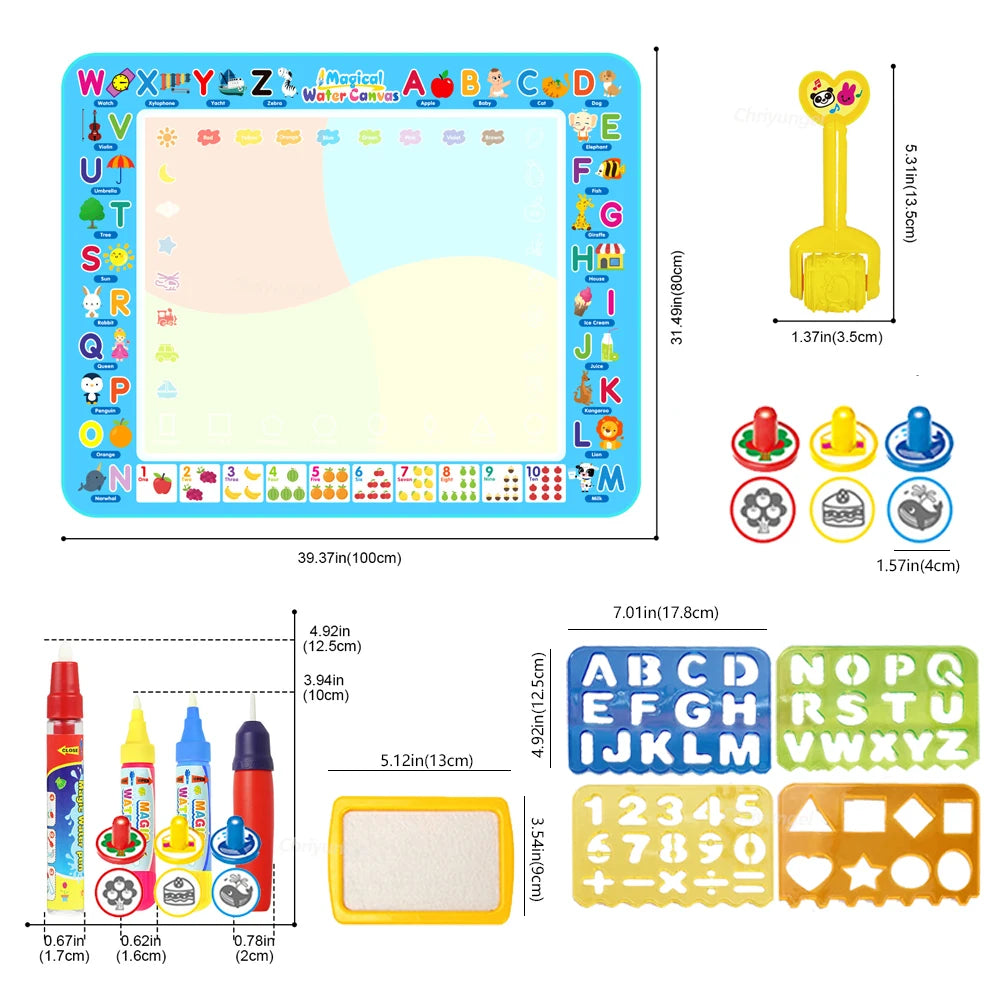 Reusable Water Doodle 100x80CM Mat with Magic Pens – Large Mess-Free Drawing Board for Kids | Montessori-Inspired Educational Toy & Gift | 39x31 Inches